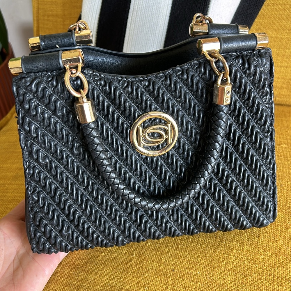 Bebe Black Erika Mini Shopper Structured Double Handle Bag
